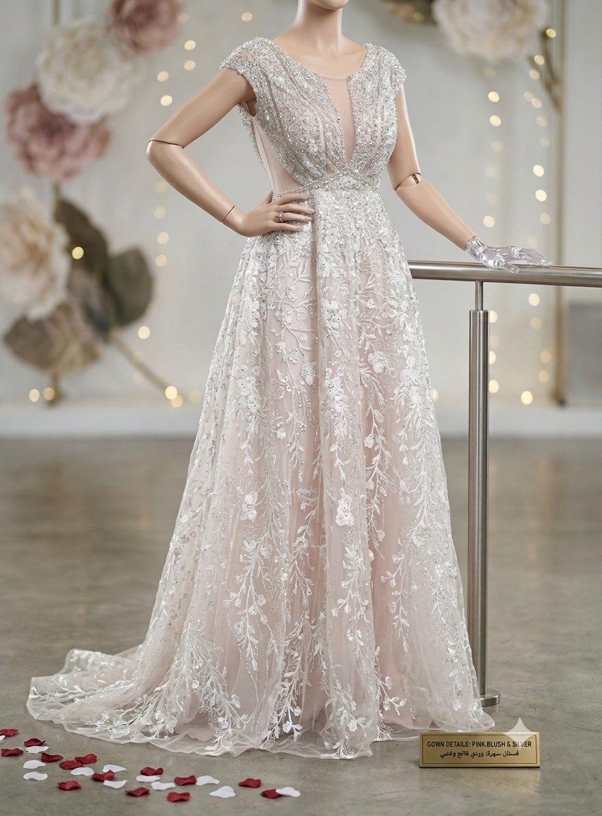 BLUSH PINK فستان خطوبة ابيض وردي فاتح