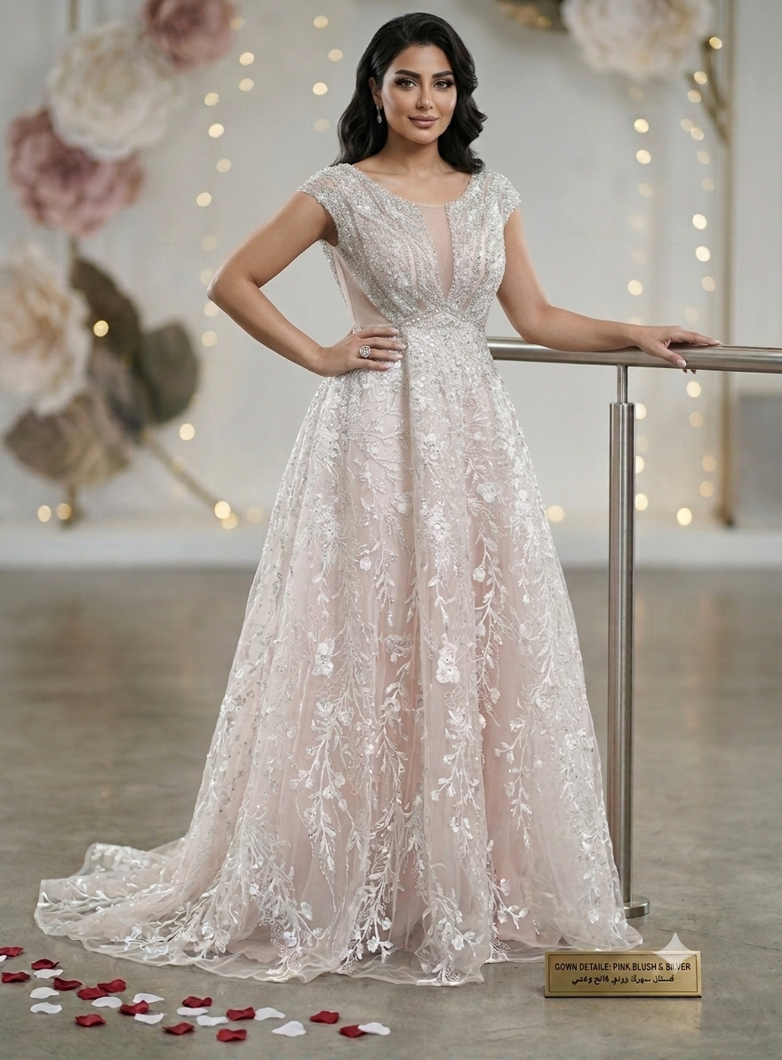 BLUSH PINK فستان خطوبة ابيض وردي فاتح