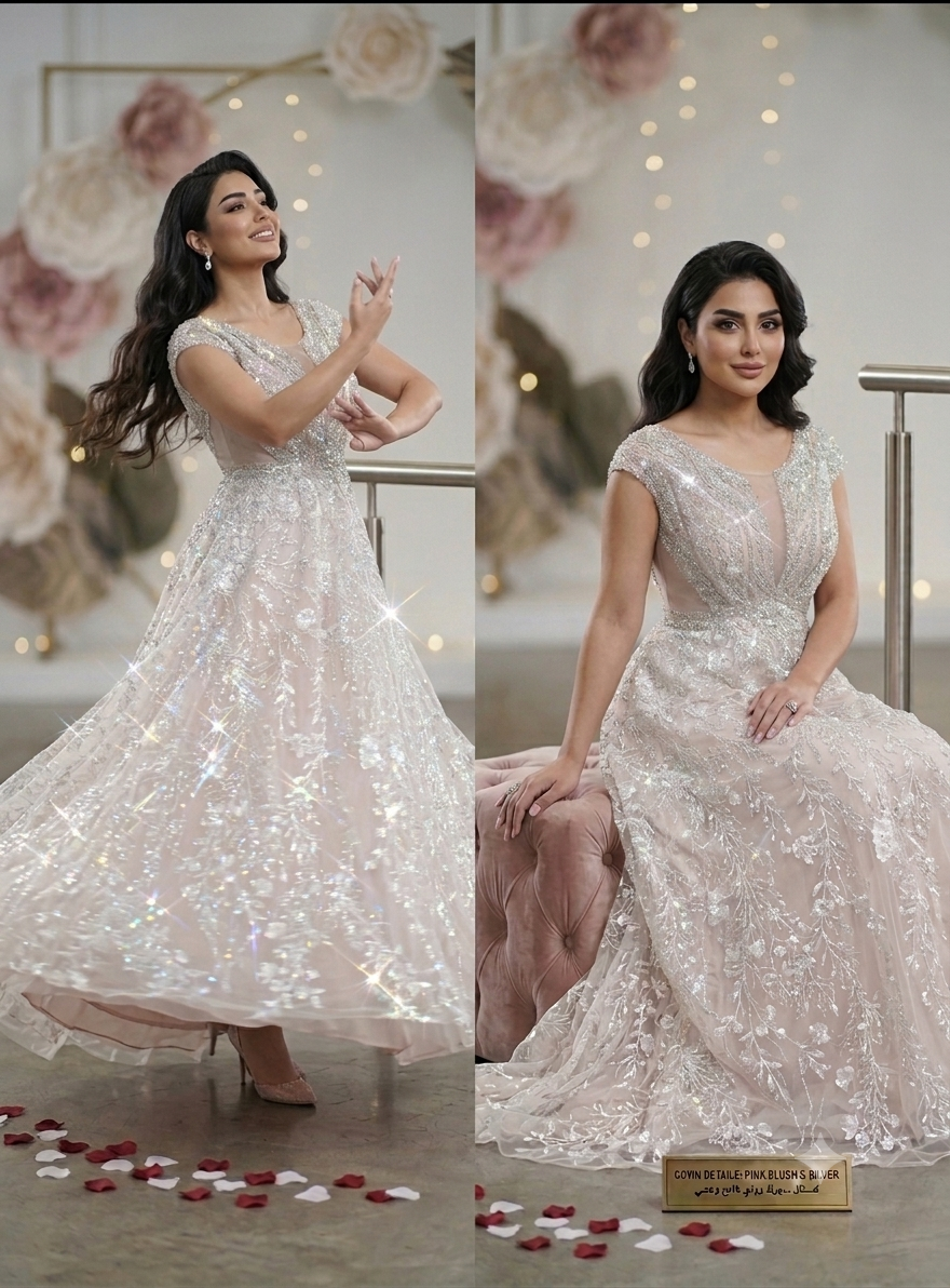BLUSH PINK فستان خطوبة ابيض وردي فاتح